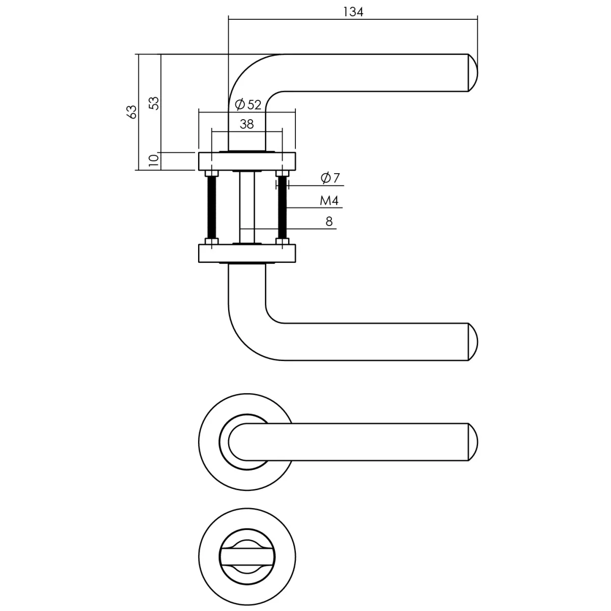 Brico Deurbeslag-Intersteel Deurklink Op Rozet Agatha O52X10 Mm Met Nokken En Wc-Slot Met Stang 8X8Mm Zwart