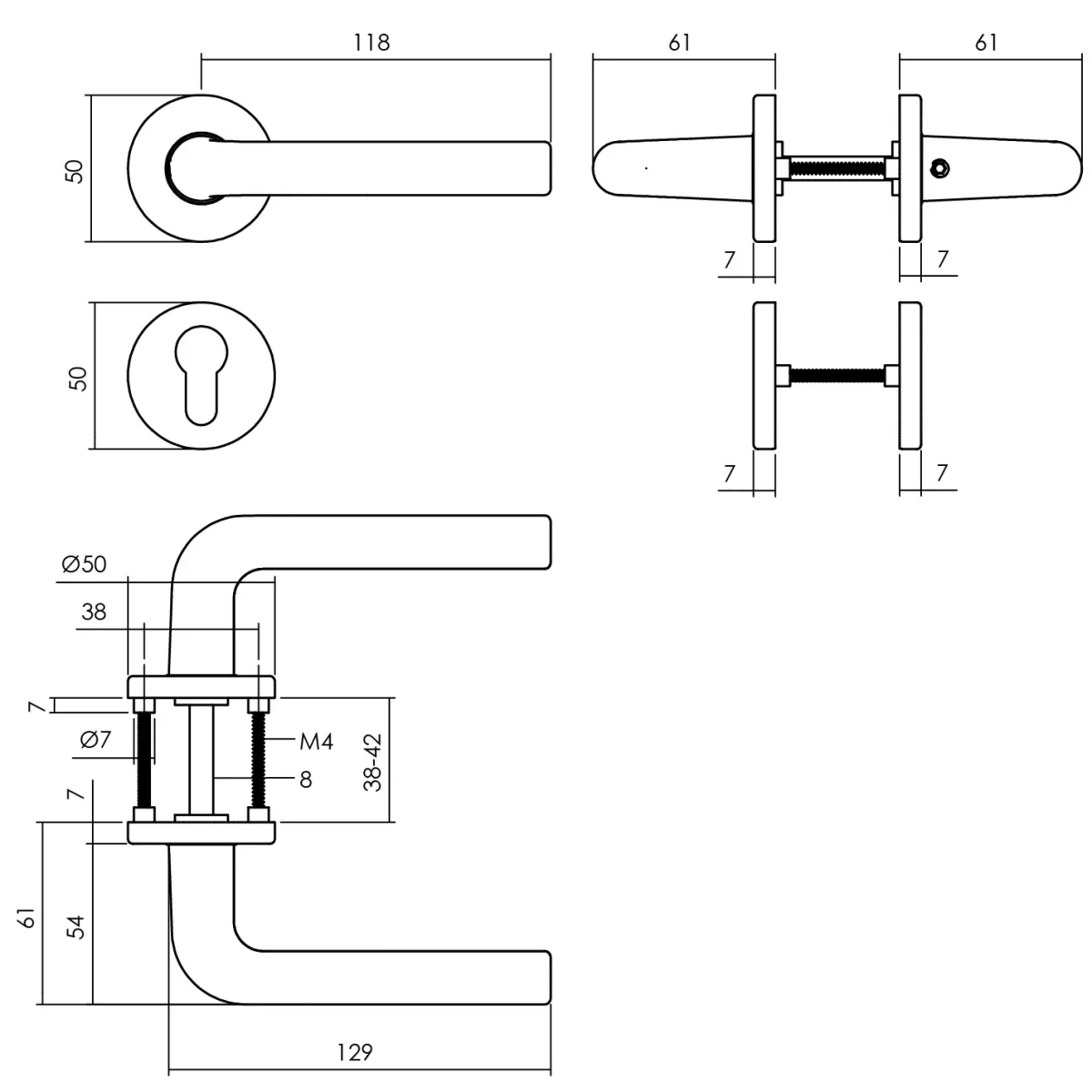 Brico Deurbeslag-Intersteel Deurklink Op Rozet Derby O50X7Mm + Nokken 7Mm Met Cilinderrozetten Zwart