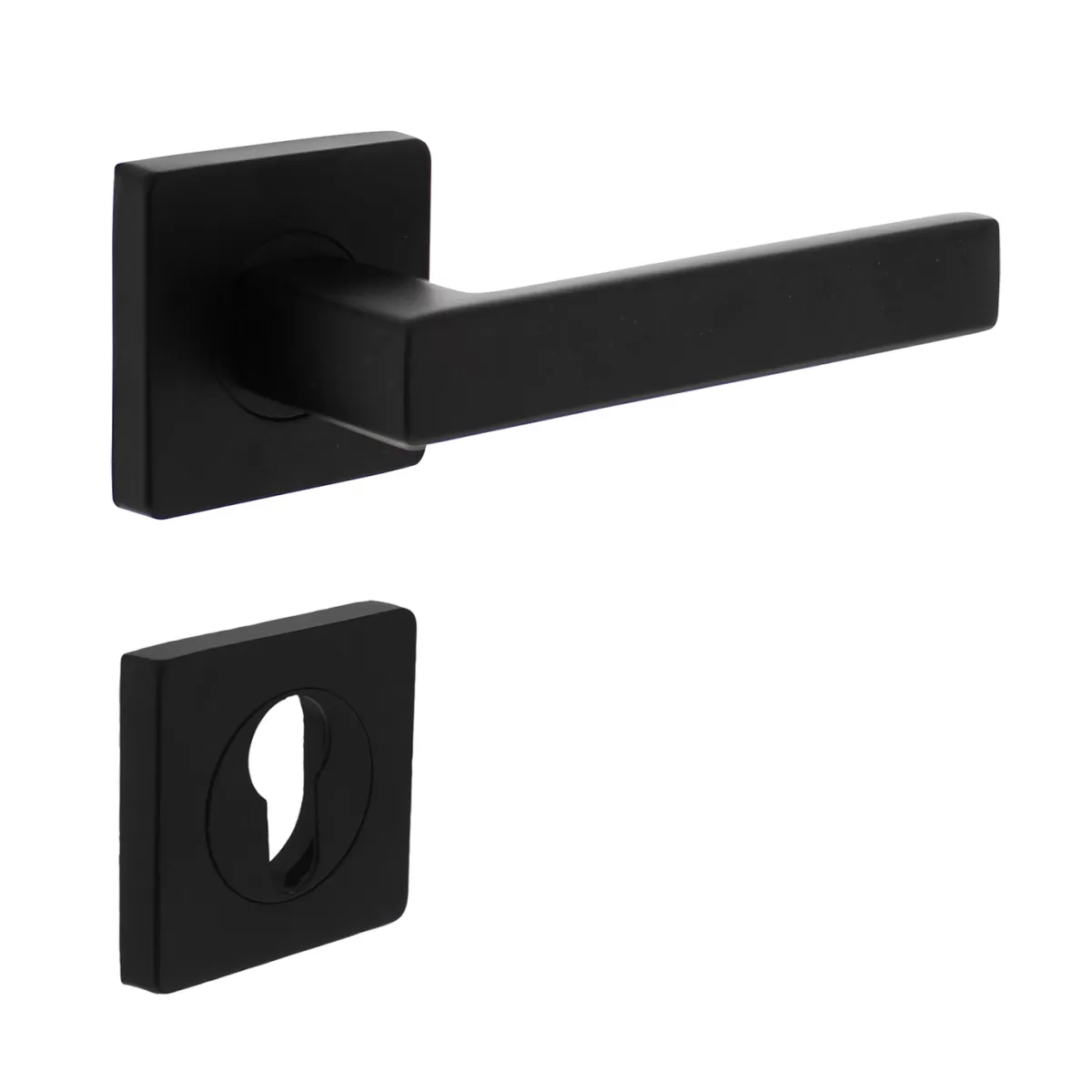 Brico Deurbeslag-Intersteel Deurklink Op Vierkante Rozet, Nokken 7Mm + Cilinderrozetten Zwart Mat