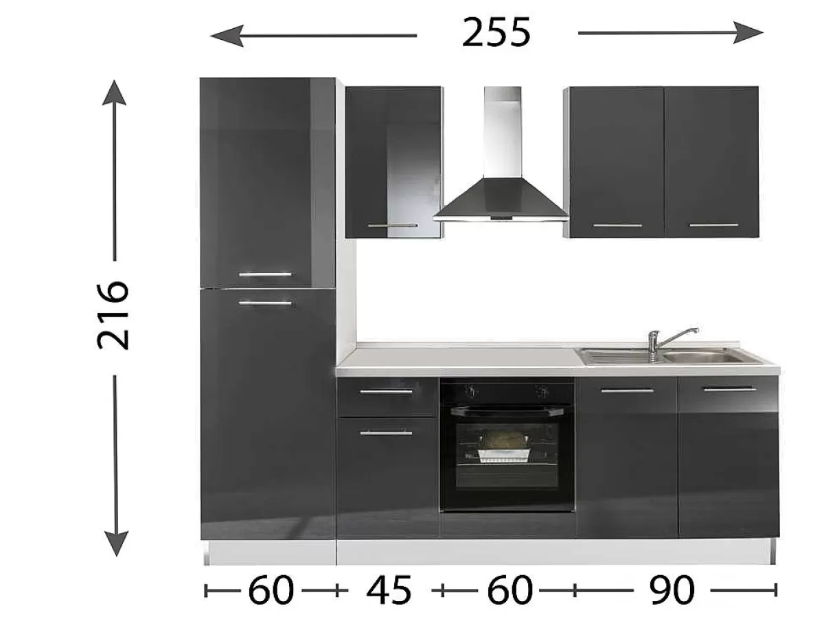 Brico Keukenblok Mara 250Cm Glanzend Zwart Store