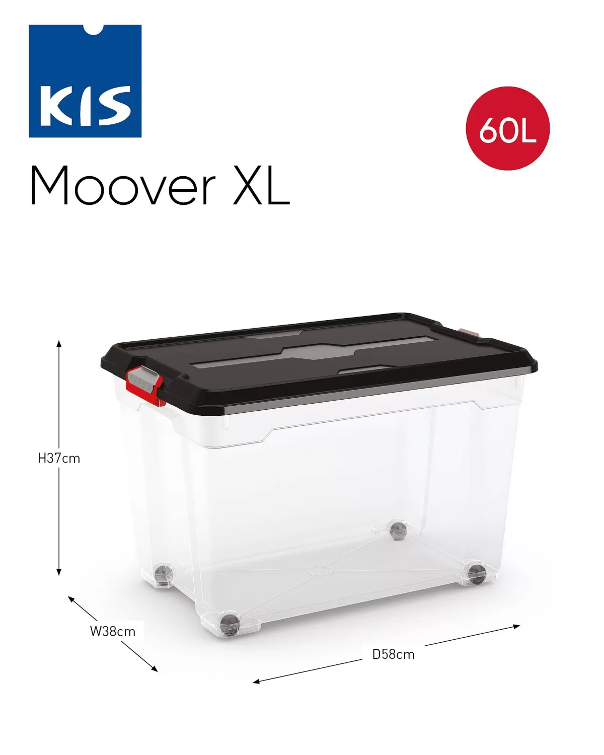 Brico Kis Moover Box Xl Met Wielen Transparant Zwart 60L New