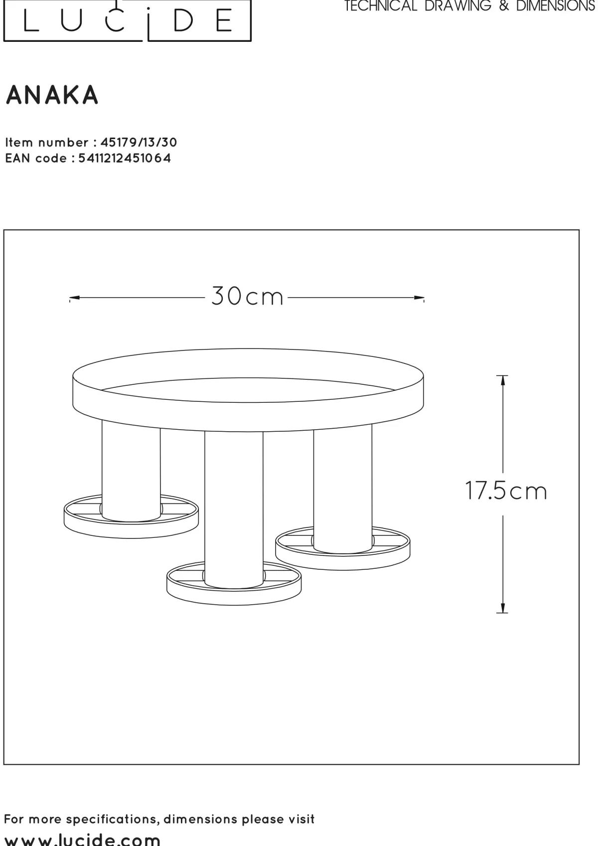 Brico Lucide Plafondlamp Anaka Zwart Messing 30Cm 3Xe27