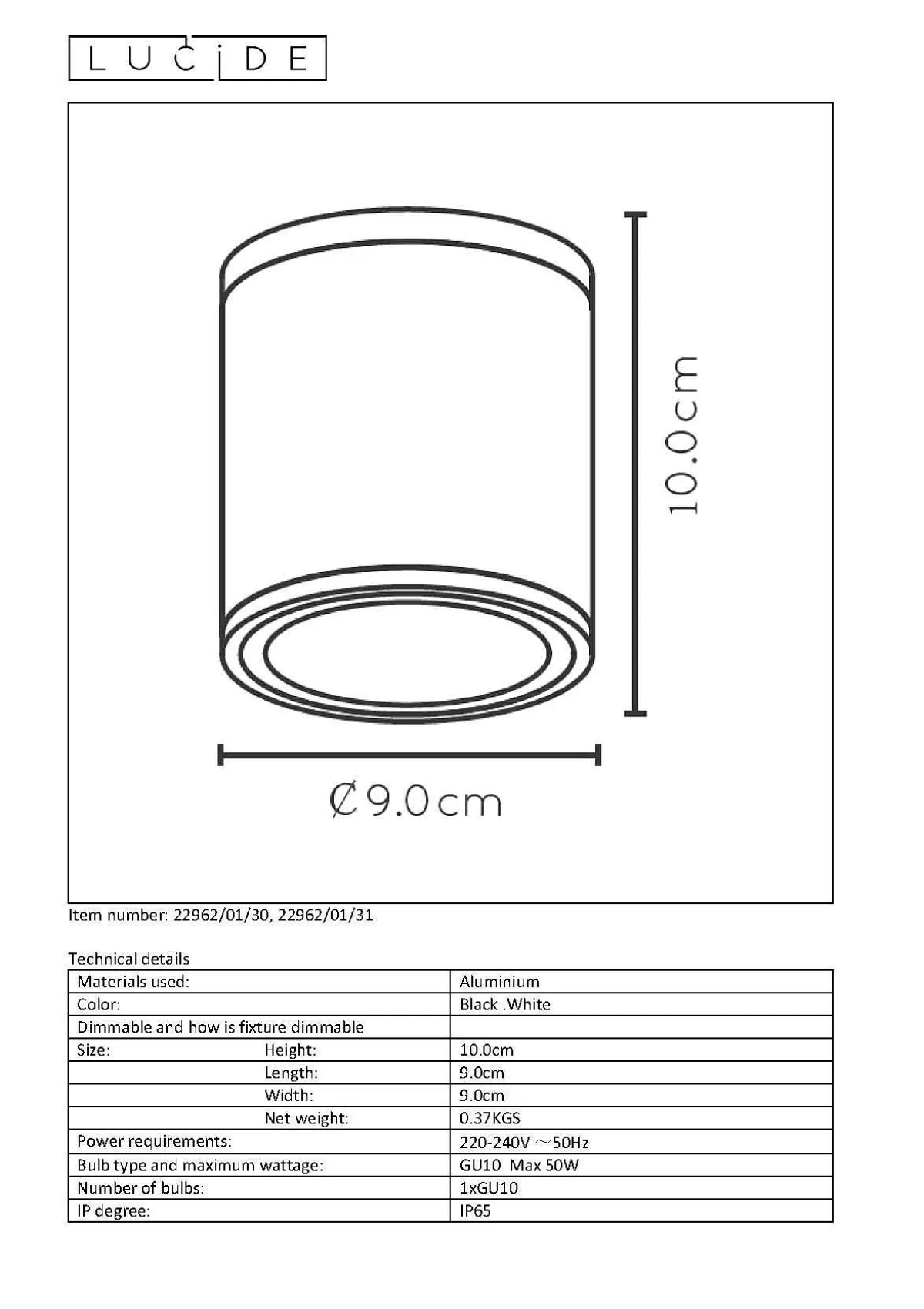 Brico Lucide Plafondspot Aven Wit 9Cm Gu10 Cheap