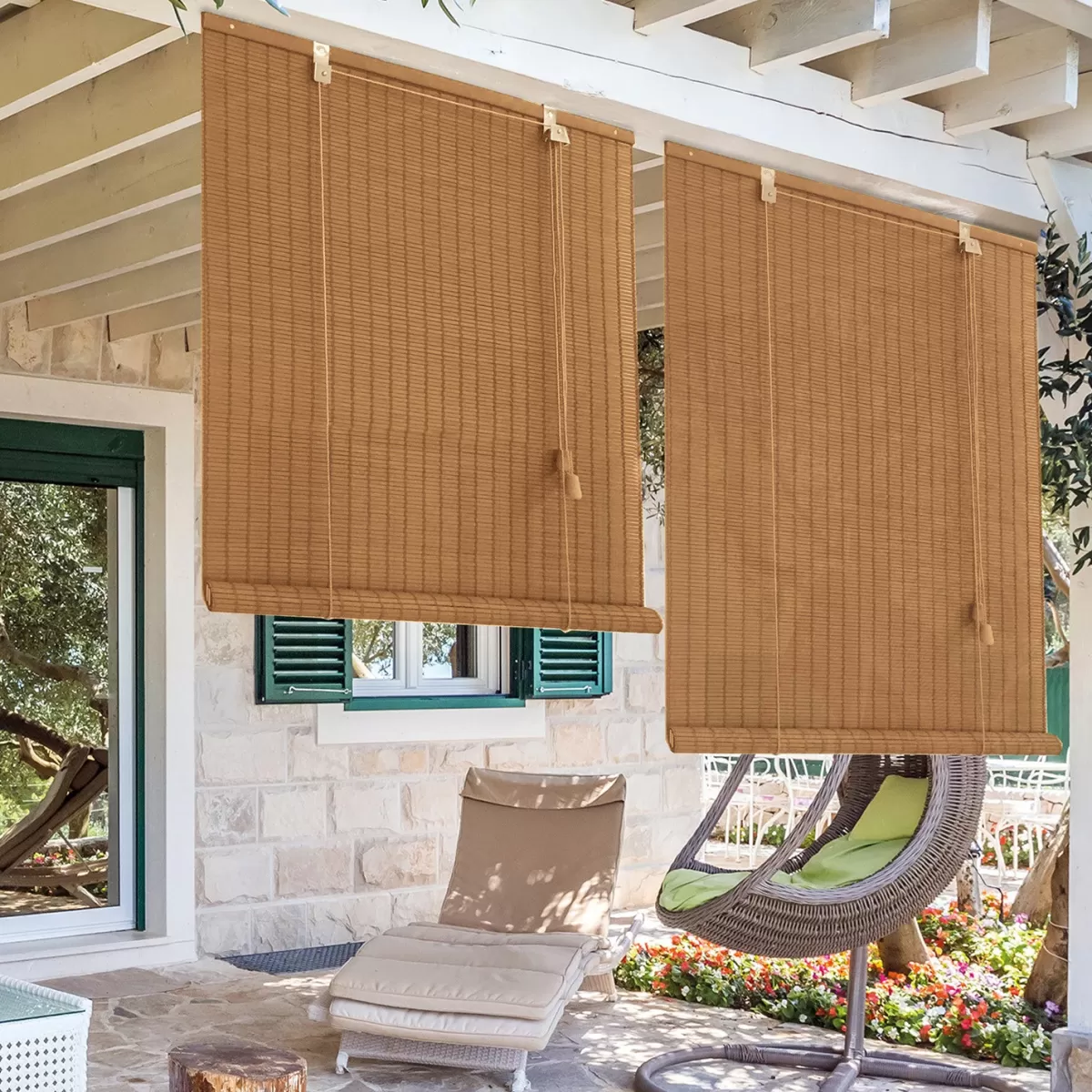 Brico Rolgordijnen-Madeco 7363 Roll Up Rolgordijn Gevlochten Bambou Chamois 150 X 250Cm