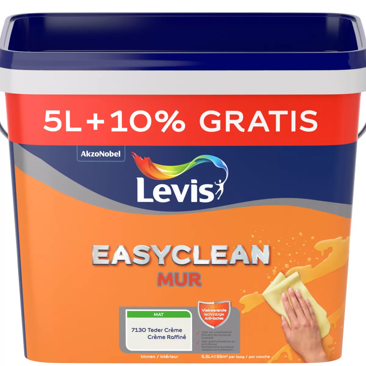 Brico Muurverf-Muur- En Plafondverf Easyclean Teder Creme Mat 5L + 10%