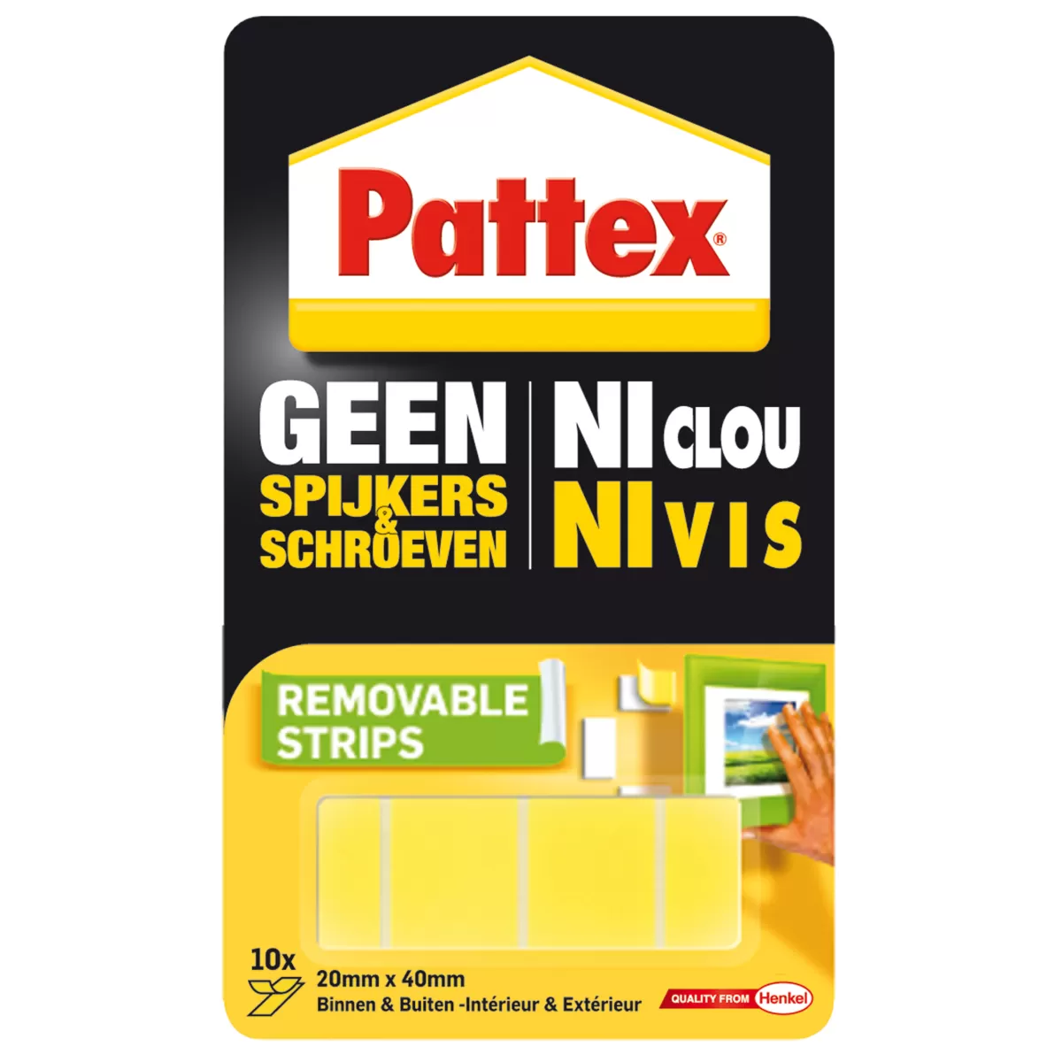 Brico Dubbelzijdige Tape-Pattex Montagestrips Verwijderbaar Geen Spijkers & Schroeven 20X40Mm 10St