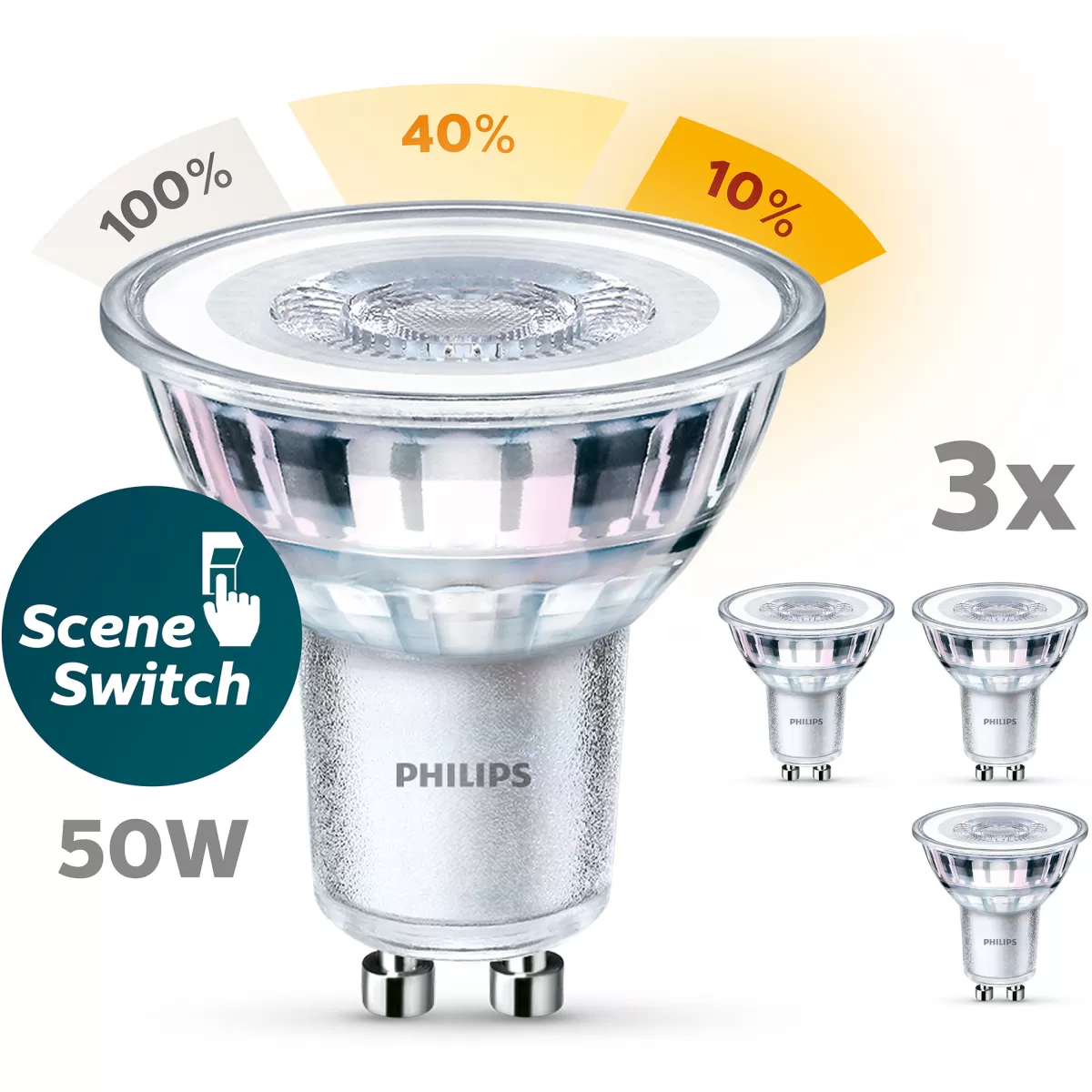 Brico Philips Ledspot Sceneswitch Warm Wit Gu10 4,8W 3 Stuks