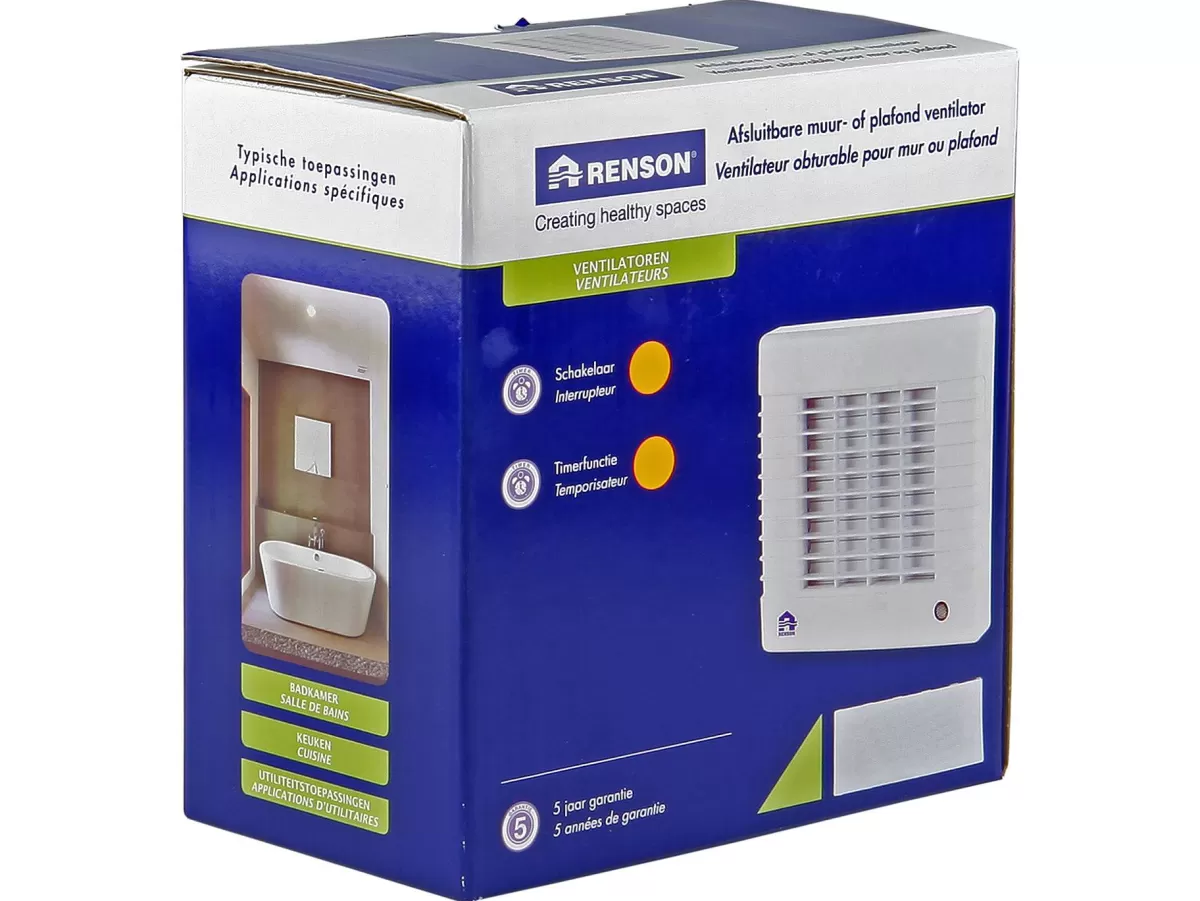 Brico Renson 7231T Badkamerventilator O100Mm 12V Afsluitbaar Met Timer Wit Sale