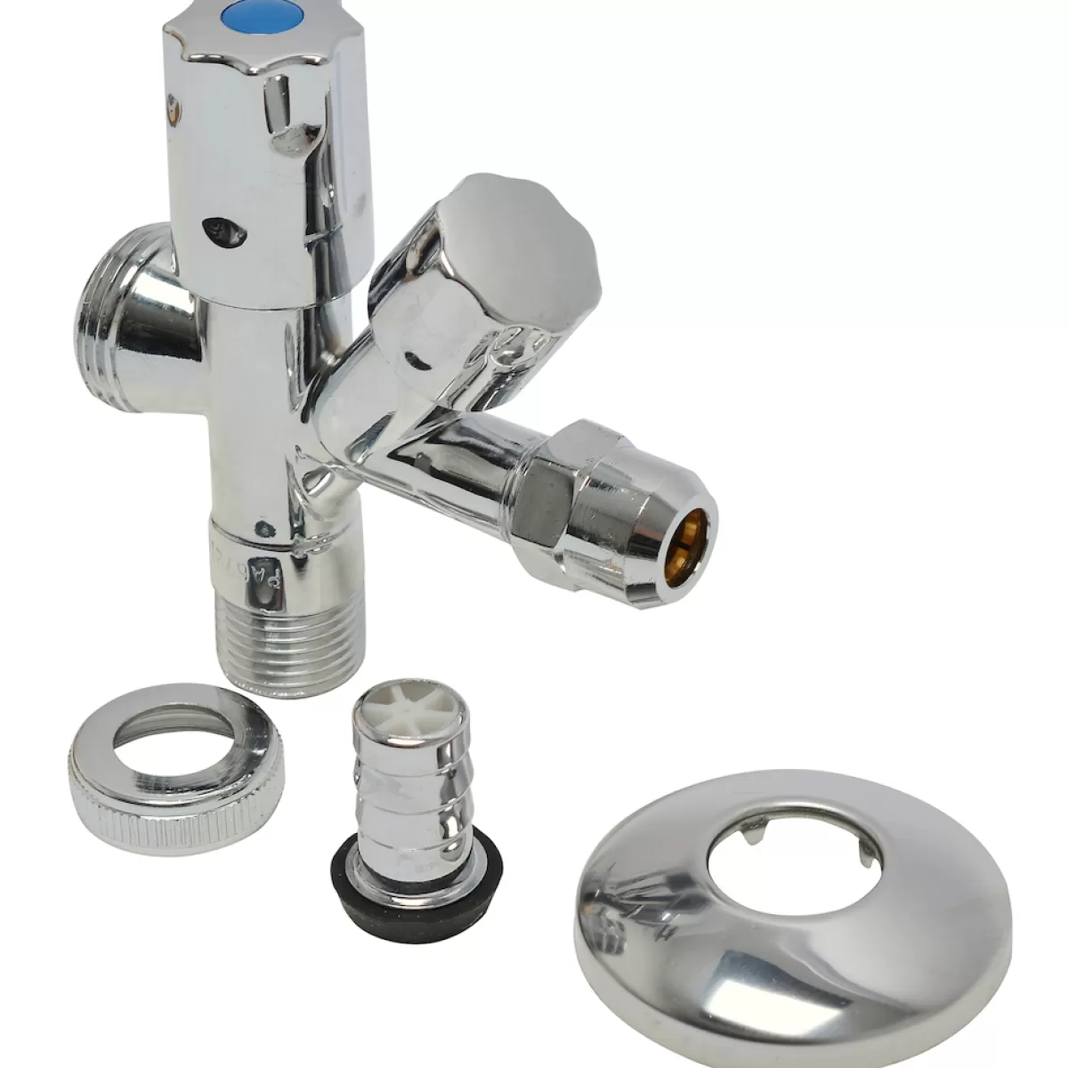 Brico Sanivesk Dubbele Hoekstopkraan Rozet + Slangkoppeling 1/2" Buitendraad X 10Mm X 3/4" Buitendraad Chroom