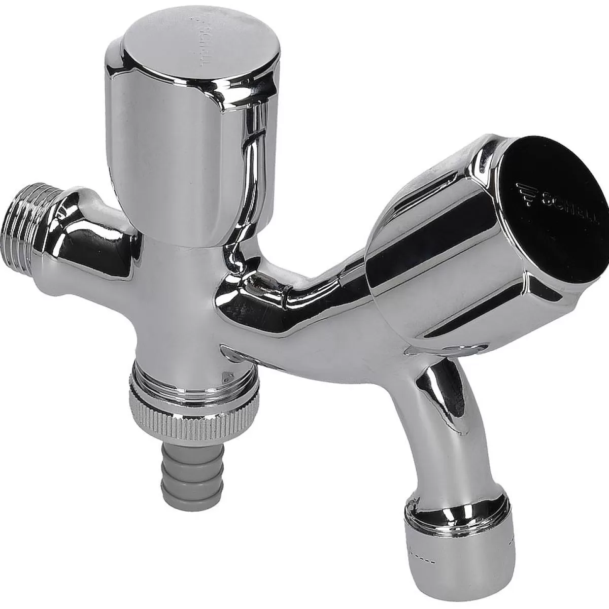 Brico Schell Tapkraan Met Dubbele Uitloop En Slangkoppeling 1/2" Buitendraad Chroom Fashion