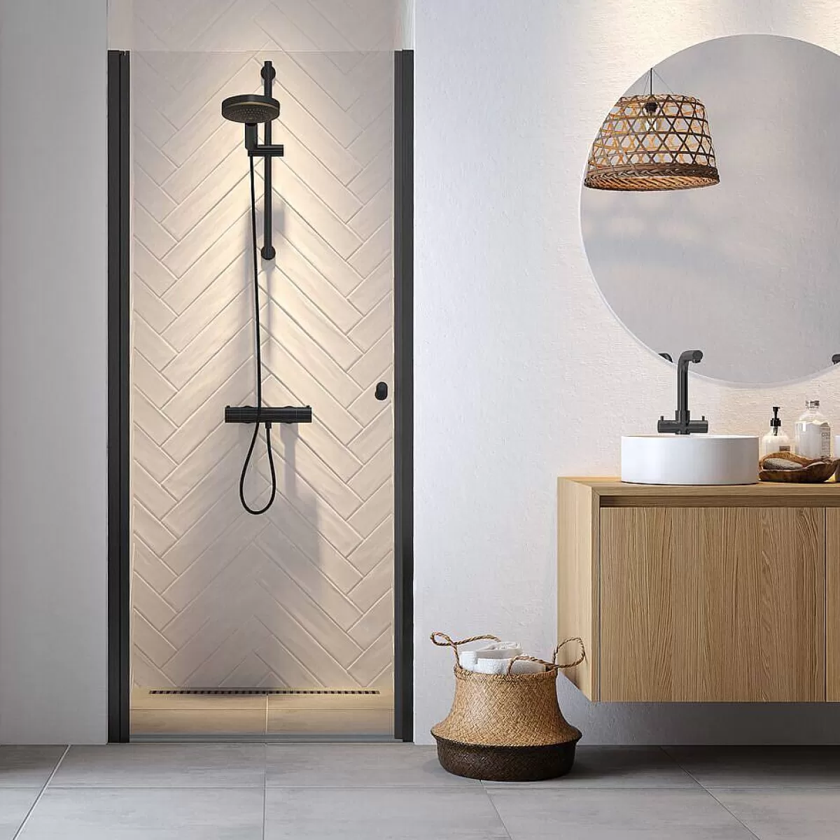 Brico Sealskin Hooked Draaideur In Nis 90X200Cm Matzwart | 6Mm Helder Veiligheidsglas Met Antikalk Coating Hot