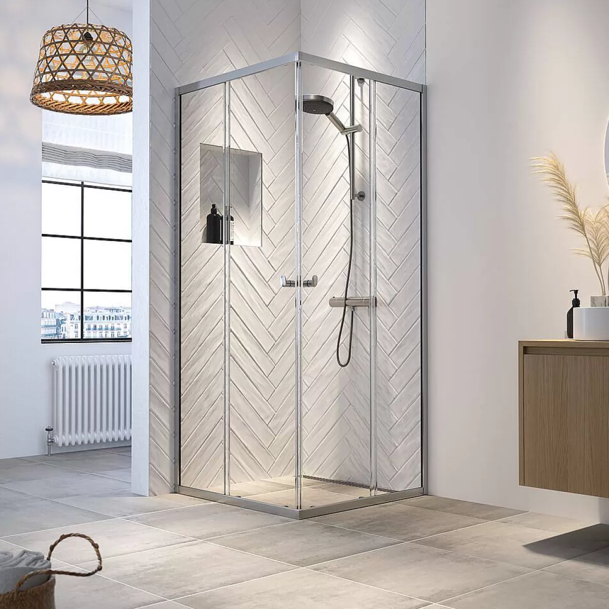 Brico Sealskin Hooked Vierdelige Hoekinstap Met Schuifdeuren 90X90X200Cm | 6Mm Helder Veiligheidsglas Met Antikalklaag Zilver Hoogglans Discount