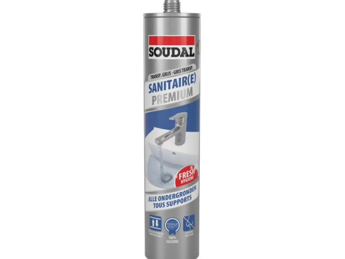 Brico Voegkitten-Soudal Silicone Sanitaire Premium Grijs 290Ml