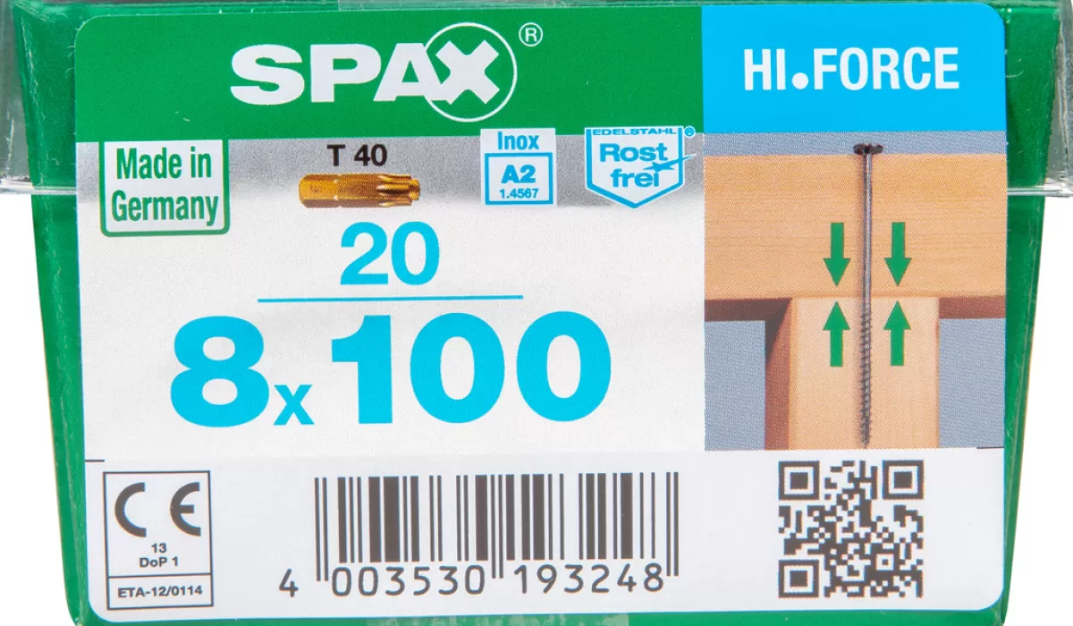 Brico Schroeven-Spax Schroef 'Hi.Force' Rvs 8X100Mm 20 Stuks