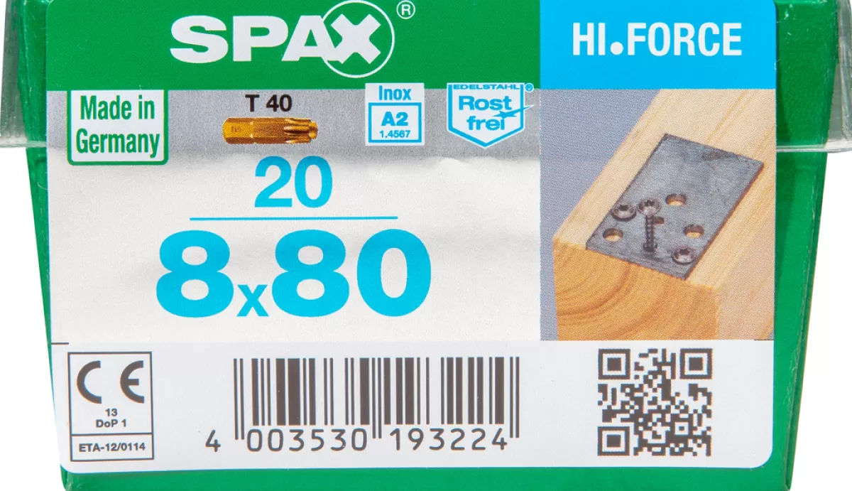 Brico Schroeven-Spax Schroef 'Hi.Force' Rvs 8X80Mm 20 Stuks