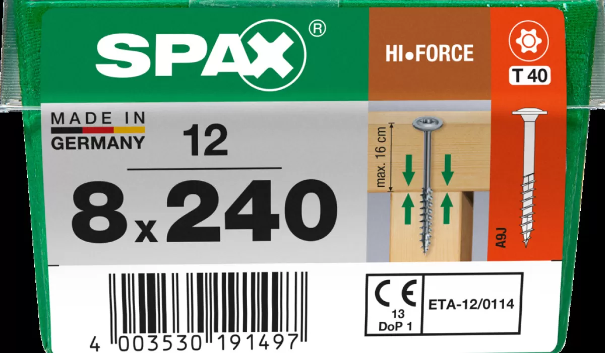 Brico Schroeven-Spax Schroef 'Hi.Force' Staal 240 X 8 Mm - 12 Stuks