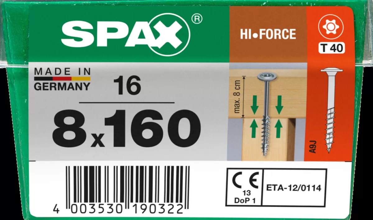 Brico Schroeven-Spax Schroef 'Hi.Force' Wirox 8X160Mm 16 Stuks