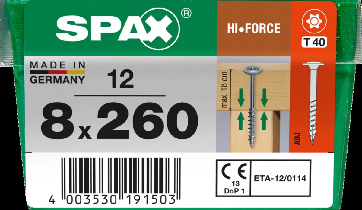 Brico Schroeven-Spax Schroef 'Hi.Force' Wirox 8X260Mm 12 Stuks