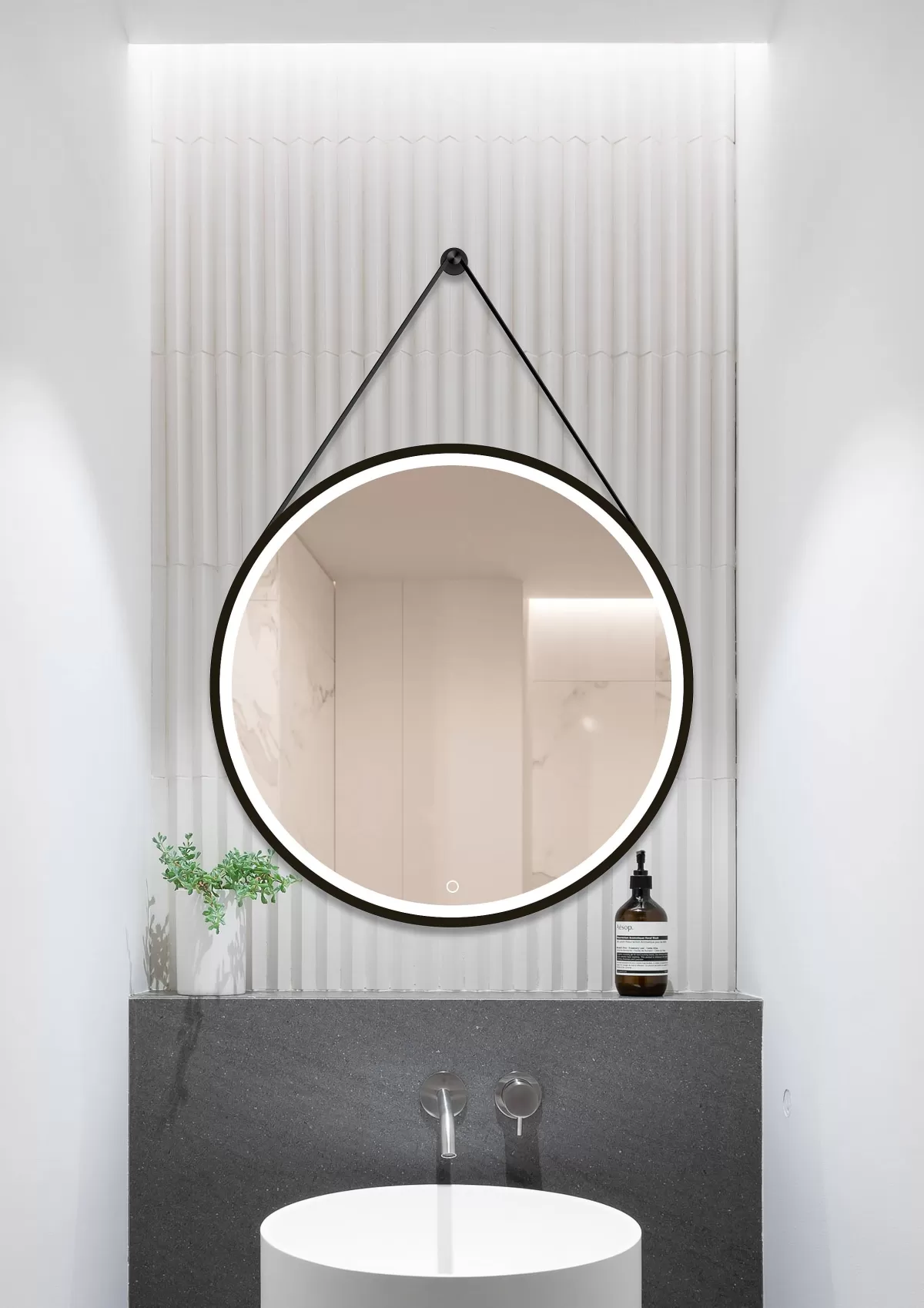 Brico Spiegel Barber Rond Met Verlichting Touch Sensor En Spiegelverwarming Zwart O75Cm Cheap