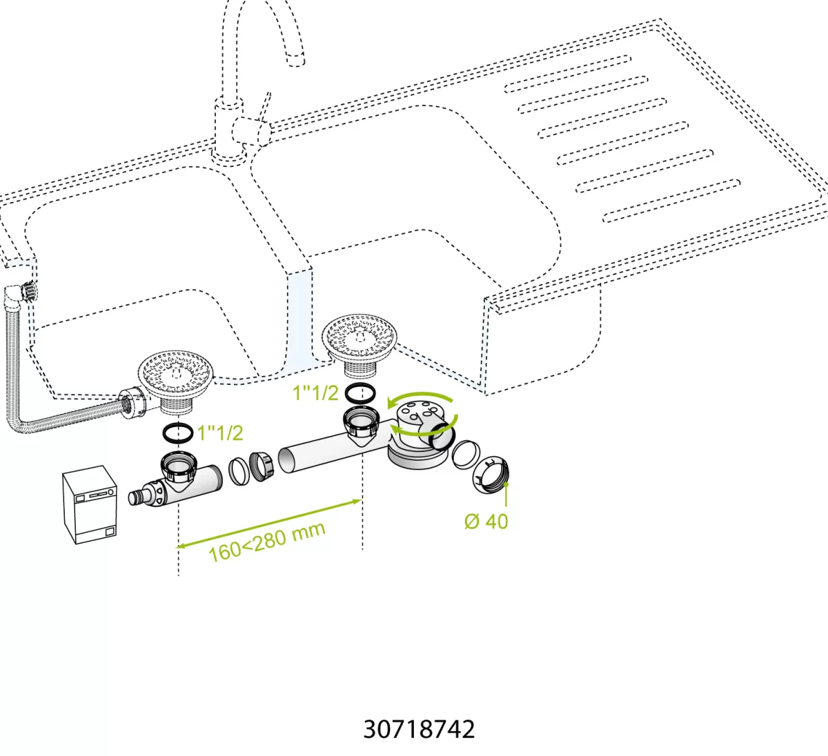 Brico Wirquin Sifon 2 Spoelbak Extra-Plat