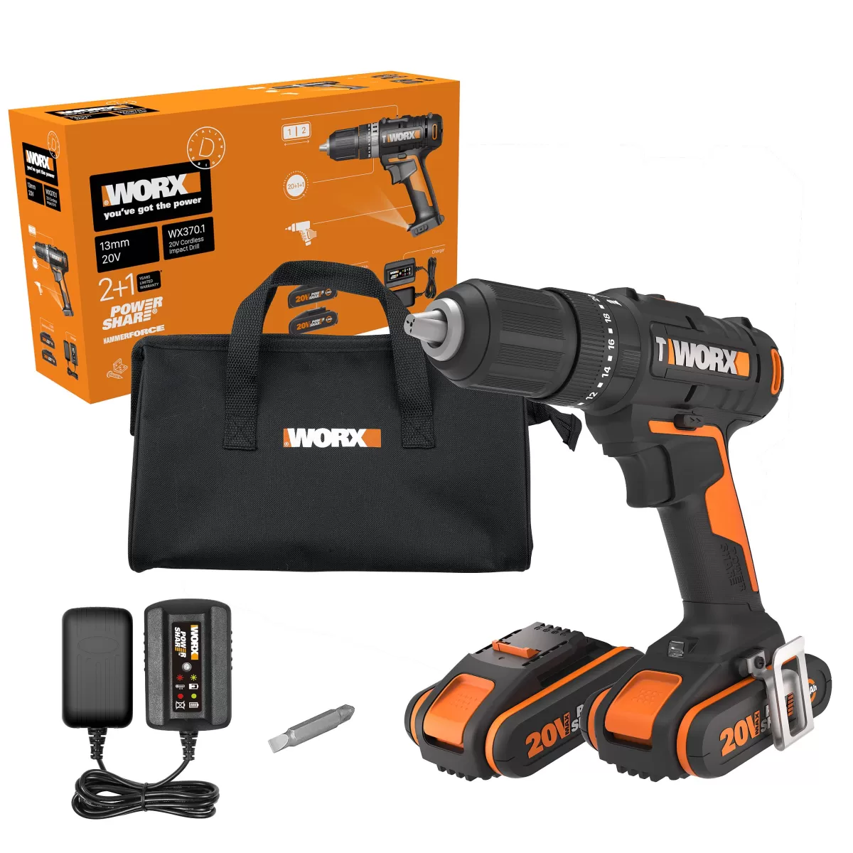 Brico Worx Accuboormachine Met Klopfunctie Wx370,1 20V (2 Accu'S) Store